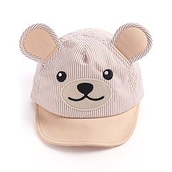 Babyhug Cotton Blend Woven Summer Cap Teddy Theme Striped -  Beige