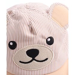 Babyhug Cotton Blend Woven Summer Cap Teddy Theme Striped -  Beige