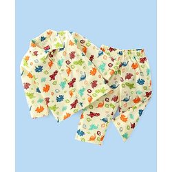 Babyhug Cotton Single Jersey Knit Full Sleeves Night Suit Dino Print - Yellow