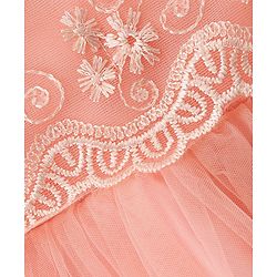 Babyhug Sleeveless Lace & Mesh Party Frock With Floral Embroidery - Peach