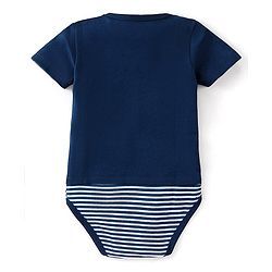 Babyhug 100% Cotton Half Sleeves Onesie Animal Patch - Navy Blue