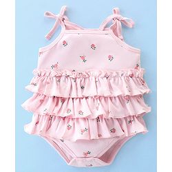 Babyhug Interlock 100% Cotton Knit Sleeveless  Onesies Floral Print - Pink