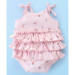 Babyhug Interlock 100% Cotton Knit Sleeveless  Onesies Floral Print - Pink