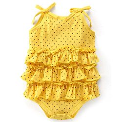 Babyhug 100% Cotton Singlet Sleeves Onesies With Polka Dots - Yellow