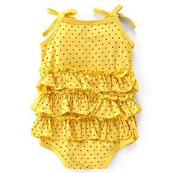 Babyhug 100% Cotton Singlet Sleeves Onesies With Polka Dots - Yellow