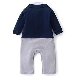 Babyhug Interlock Knit Full Sleeves Romper Soccer Ball Patch - Navy Blue