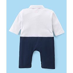 Babyhug Cotton Knit Full Sleeves Party Romper With Stripe  - Navy Blue