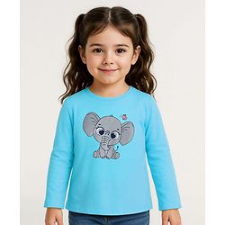 Babyhug Cotton Knit Full Sleeves Elephant Print T-Shirt - Blue