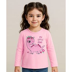 Babyhug Cotton Knit Full Sleeves Dino Print T-Shirt - Pink