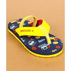 Cute Walk by Babyhug Flip Flops with Back Strap Vehicle Print - Navy Blue