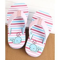 Cute Walk by Babyhug Slip On Flip Flops Stripes & Whale Print- Pink