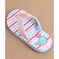 Cute Walk by Babyhug Slip On Flip Flops Stripes & Whale Print- Pink