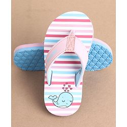 Cute Walk by Babyhug Slip On Flip Flops Stripes & Whale Print- Pink