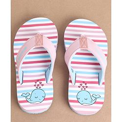 Cute Walk by Babyhug Slip On Flip Flops Stripes & Whale Print- Pink