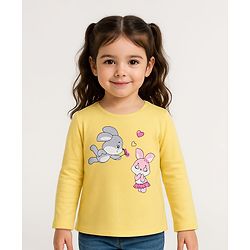 Babyhug Cotton Knit Full Sleeves Bunny Print T-Shirt - Yellow