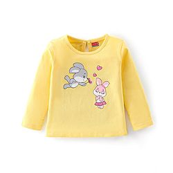 Babyhug Cotton Knit Full Sleeves Bunny Print T-Shirt - Yellow