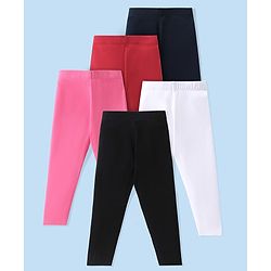 Babyhug Cotton Lycra Knit Solid Color Stretchable Leggings Pack Of 5 - Multicolor