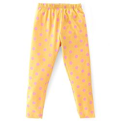 Babyhug Cotton Lycra Knit Full Length Leggings Floral Solid  & Polka Dot Print Pack of 3- Red Yellow & Pink