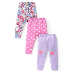 Babyhug Cotton Lycra Knit Full Length Floral & Polka Dots Printed Leggings Pack of 3 - Multicolor