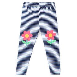 Babyhug Cotton Lycra Knit Full Length Stretchable Leggings Stripes & Floral Print - Navy Blue