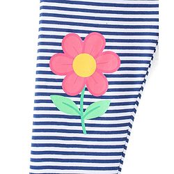 Babyhug Cotton Lycra Knit Full Length Stretchable Leggings Stripes & Floral Print - Navy Blue