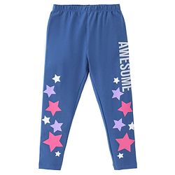 Babyhug Cotton Lycra Knit Full Length Leggings Star Print- Navy Blue