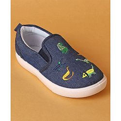 Cute Walk by Babyhug Dino Embroidered Casual Shoes - Navy Blue