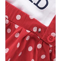 Babyhug 100% Cotton Knit Half Sleeves Text Print Top & Polka Dot Print Skirt-White & Red