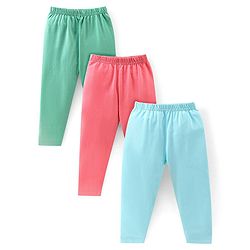 Babyhug Cotton Elastane Knit Full Length Solid Leggings Pack of 3 - Pink Green & Blue