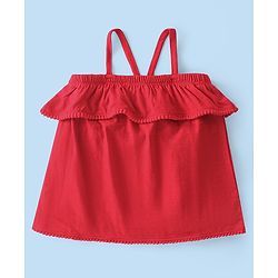 Babyhug 100% Cotton Knit Single Jersey Sleeveless Top & Shorts With Floral Print & Bow Detailing - Red & White