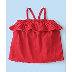 Babyhug 100% Cotton Knit Single Jersey Sleeveless Top & Shorts With Floral Print & Bow Detailing - Red & White