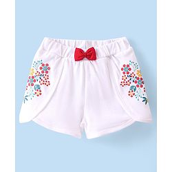 Babyhug 100% Cotton Knit Single Jersey Sleeveless Top & Shorts With Floral Print & Bow Detailing - Red & White