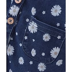 Babyhug 100% Cotton Knit Denim Frock With Half Sleeves Inner T-Shirt Floral Print - Blue & White