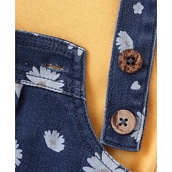 Babyhug 100% Cotton Knit Denim Frock With Half Sleeves Inner T-Shirt Floral Print - Blue & White