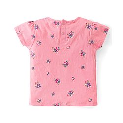 Babyhug Denim Washed Frock With Half Sleeves Inner T-Shirt Floral Print -Pink & Blue