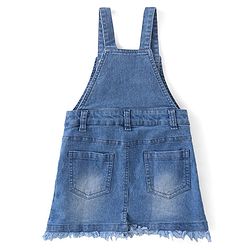 Babyhug Denim Washed Frock With Half Sleeves Inner T-Shirt Floral Print -Pink & Blue