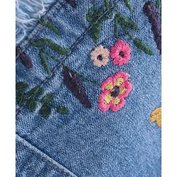 Babyhug Denim Washed Frock With Half Sleeves Inner T-Shirt Floral Print -Pink & Blue
