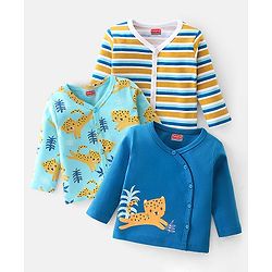 Babyhug 100% Cotton Interlock Knit Full Sleeves Striped & Cheetahs  Print Vests Pack of 3 - Multicolour