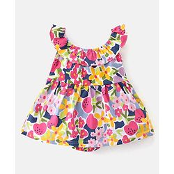 Babyhug 100% Cotton Sleeveless  Frock Style Oneise Floral Printed - Navy Blue & Pink