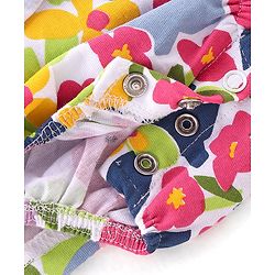 Babyhug 100% Cotton Sleeveless  Frock Style Oneise Floral Printed - Navy Blue & Pink
