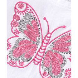 Babyhug Cotton Knit Half Sleeves Top and Skirt with Butterfly Embroidered - White & Pink