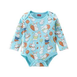 Babyhug 100% Cotton Interlock Knit Full Sleeves Onesie Bunny Print - Blue