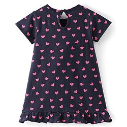 Babyhug Cotton Knit Half Sleeves Nighty Heart & Text Print - Blue