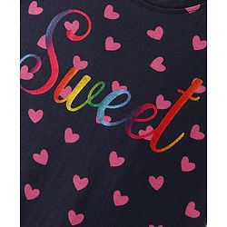 Babyhug Cotton Knit Half Sleeves Nighty Heart & Text Print - Blue