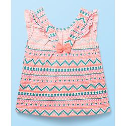 Babyhug Cotton  Sleeveless Printed Top & Shorts Set with Bow Applique - White & Pink