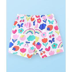 Babyhug Cotton Knit Single Jersey Sleeveless Night Suit With Floral Print - White
