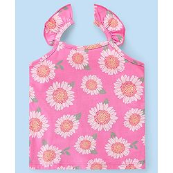 Babyhug Single Jersey Knit Sleeveless Night Suit Floral Print Pack Of 2 - White & Pink