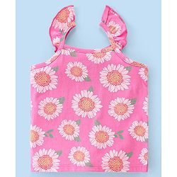 Babyhug Single Jersey Knit Sleeveless Night Suit Floral Print Pack Of 2 - White & Pink