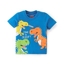 Babyhug Cotton Knit Half Sleeves Night Suit Dino Print - Blue