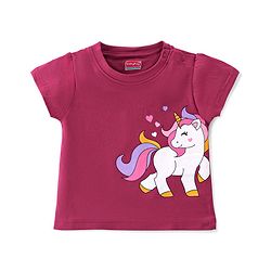 Babyhug Cotton Knit Half Sleeves Night Suit With Unicorn Print - Pink
